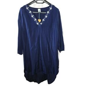 Kona Sol Blue and White Embroidered Swim Cover up Size XL NWT